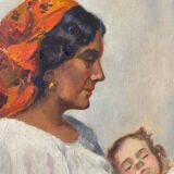 HST Beautiful maternity with sleeping child signed G. Gloria early XX °