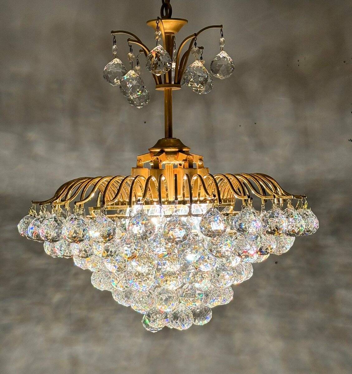 Hollywood Regency chandelier with crystal glass shades by Ernst Palme, Germany, 1960s