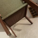Fauteuil vintage vert tissus et bois