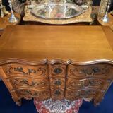 Louis XV style chest of drawers with crossbow front and 3 drawers in solid walnut