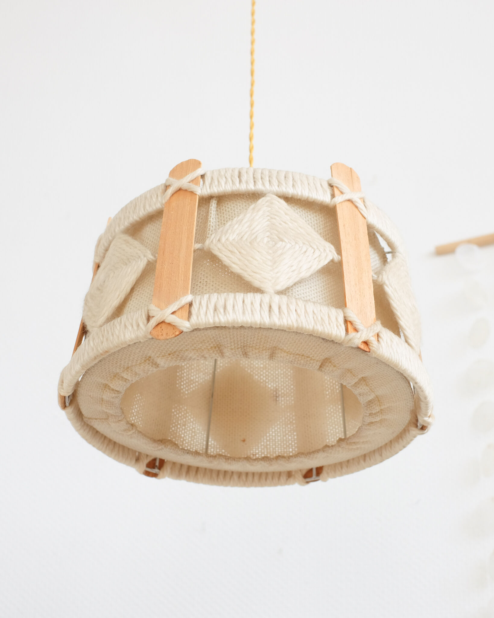 Vintage pendant lamp in wood and wool