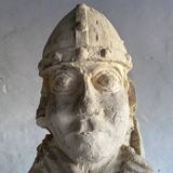 Set of two natural white plaster sculptures by Walter De Buck — figurative folkloric pair