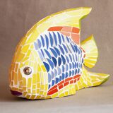 Fish figurine made in trencadis style mosaic. Fish sculpture.