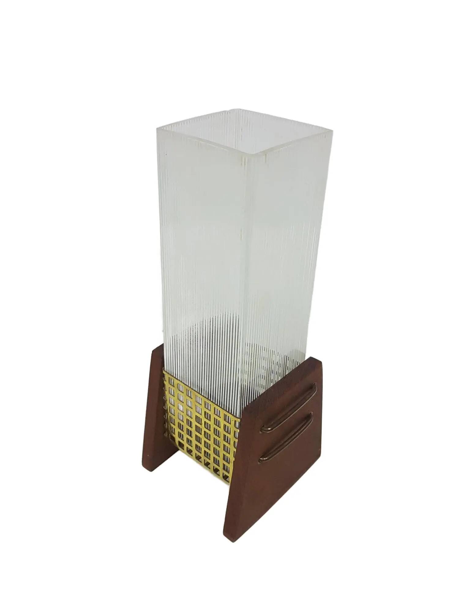Support de bougie, teck brun, verre clair, Danemark, années 1960.