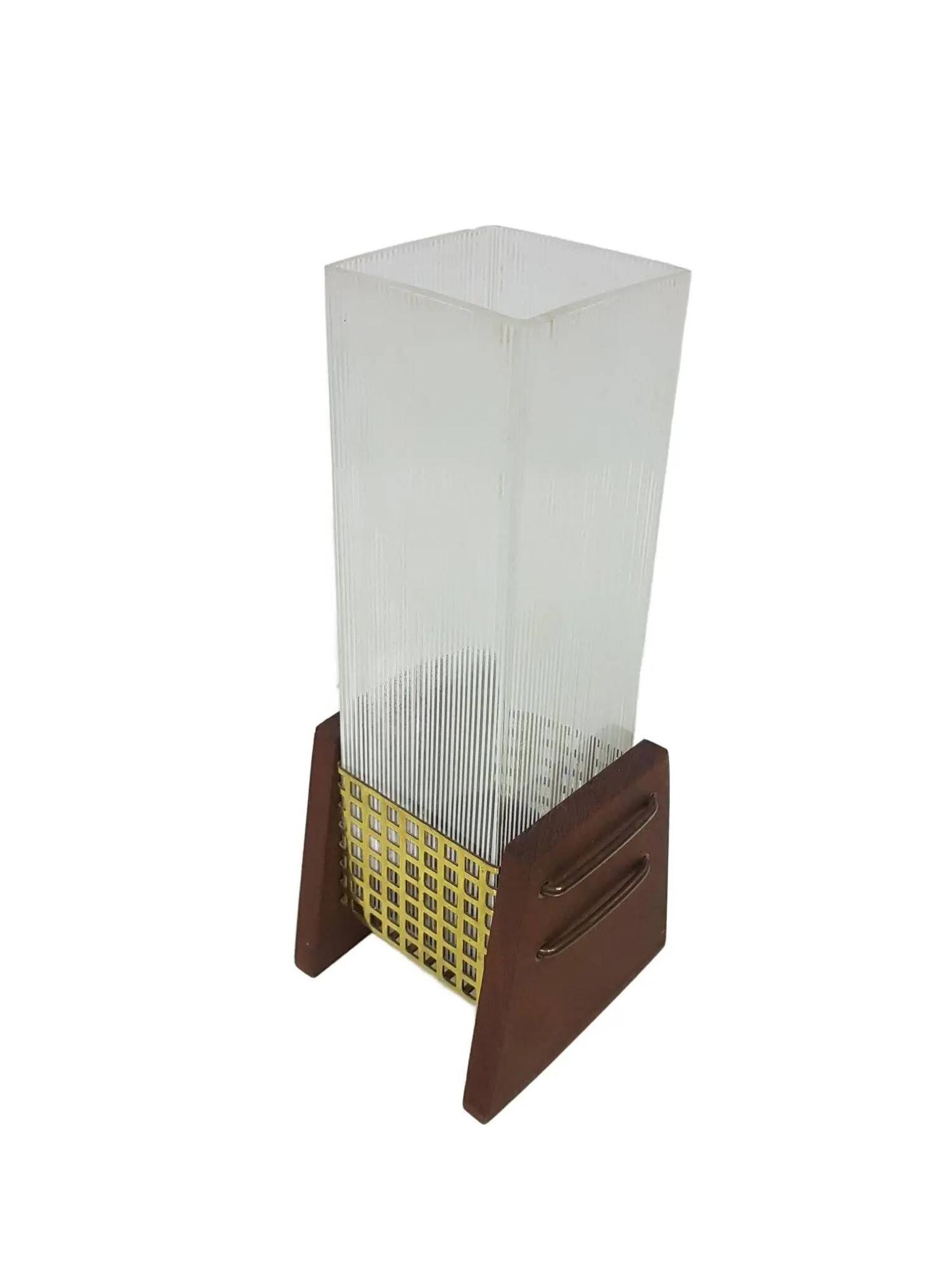 Candle holder, brown teak, clear glass, Denmark, 1960s.