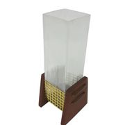 Candle holder, brown teak, clear glass, Denmark, 1960s.