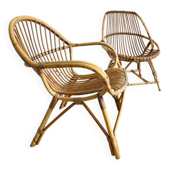 Pair of vintage rattan armchairs