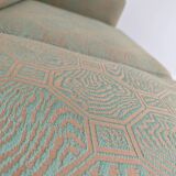 Pierre Frey modernist bench in green and gold patterned fabric