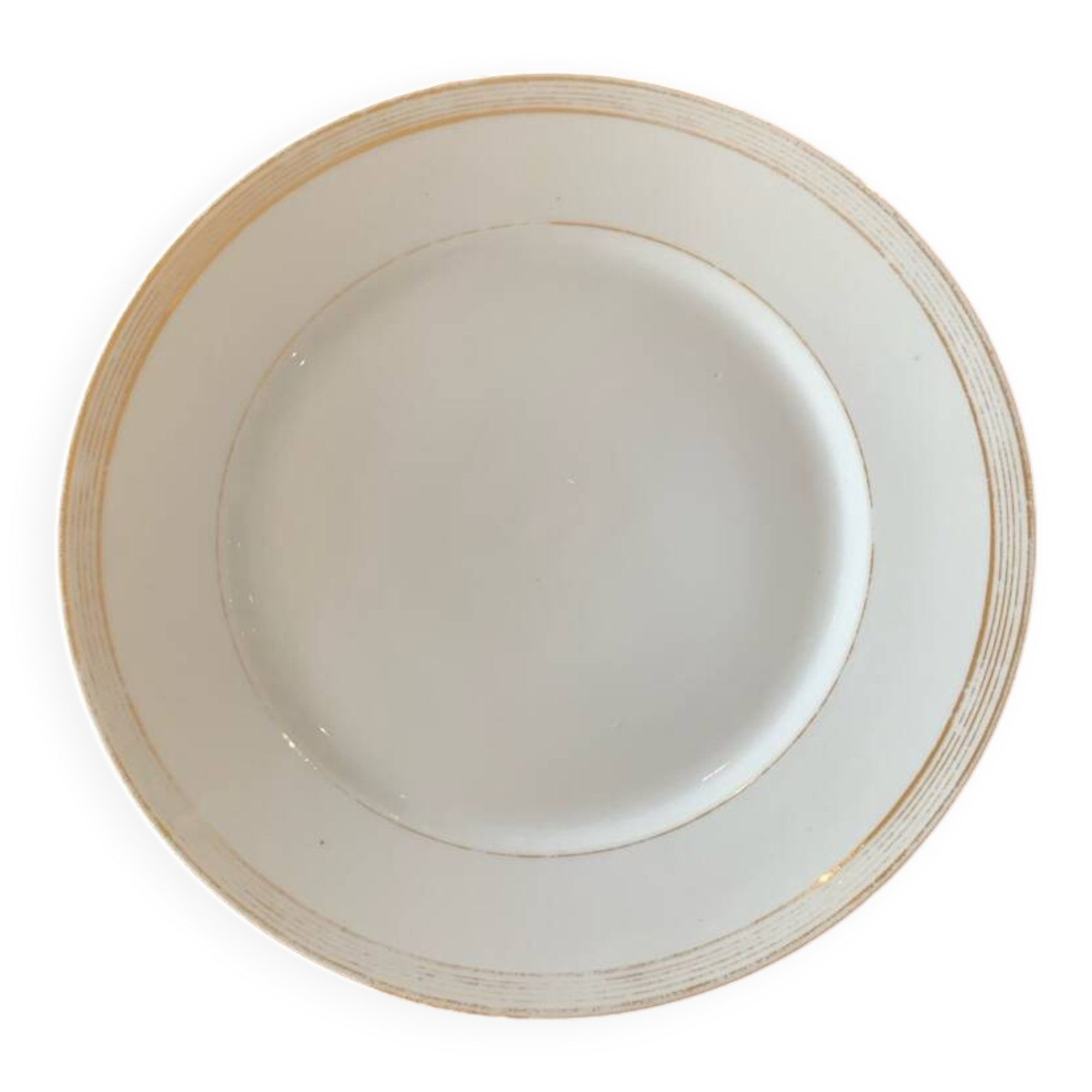 Lot of six soup plates, old, crockery, white, gilded