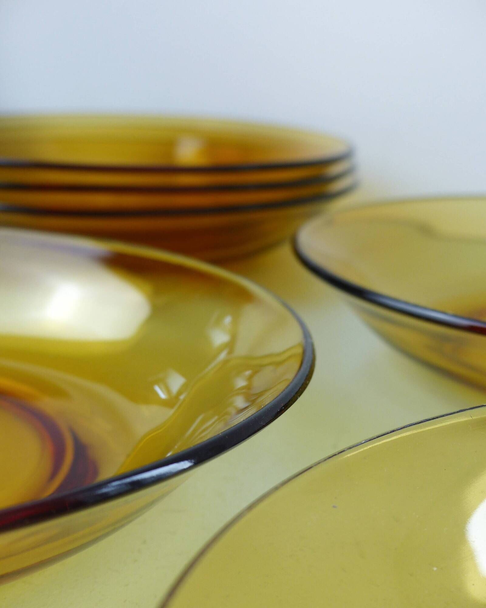 Set of 6 Vereco orange smoked glass plates