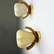 Pair of pear-shaped "Cocoon" wall sconces, resin and pine wood, Italy, 1970s