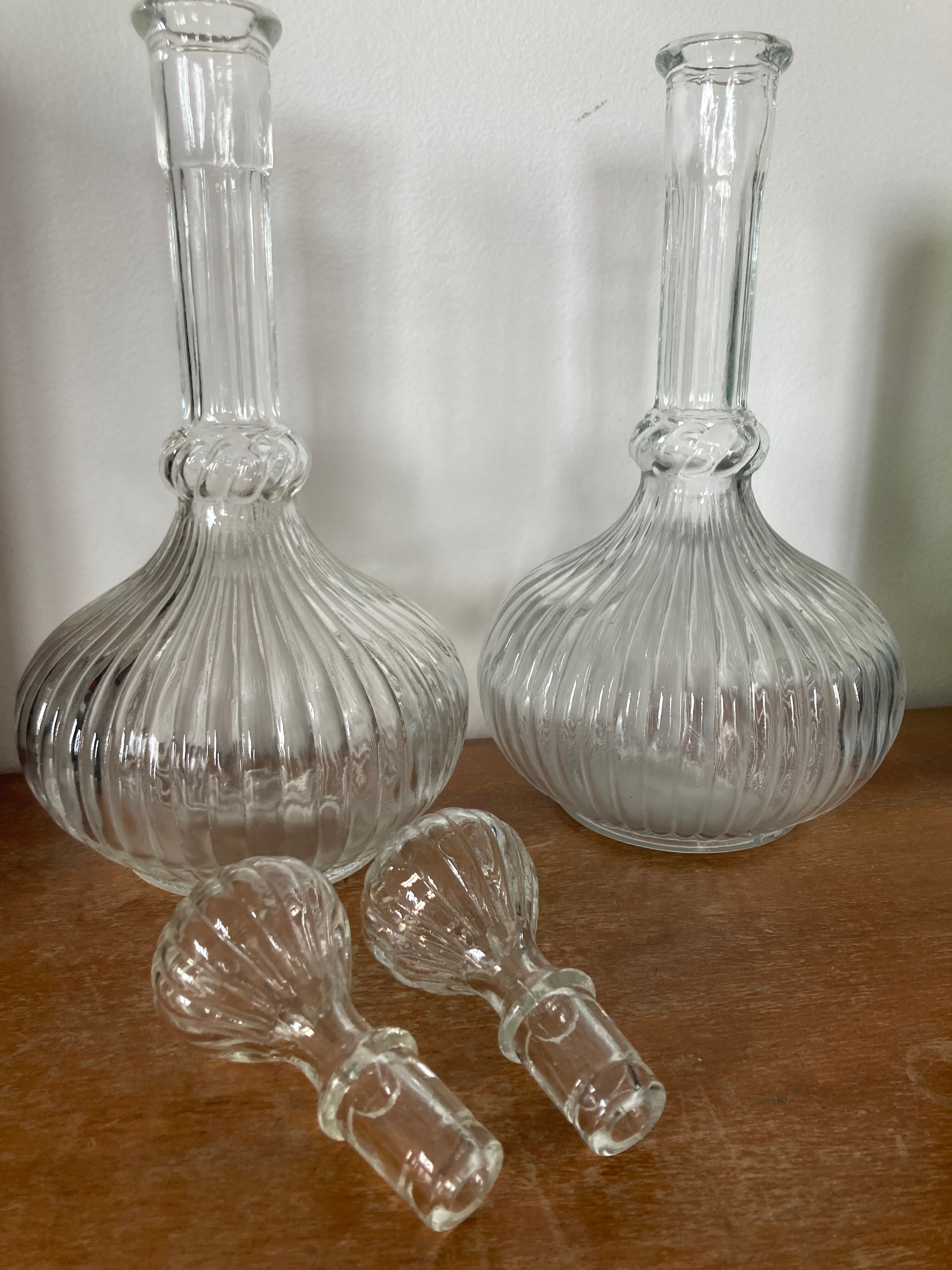 Duo of glass decanters