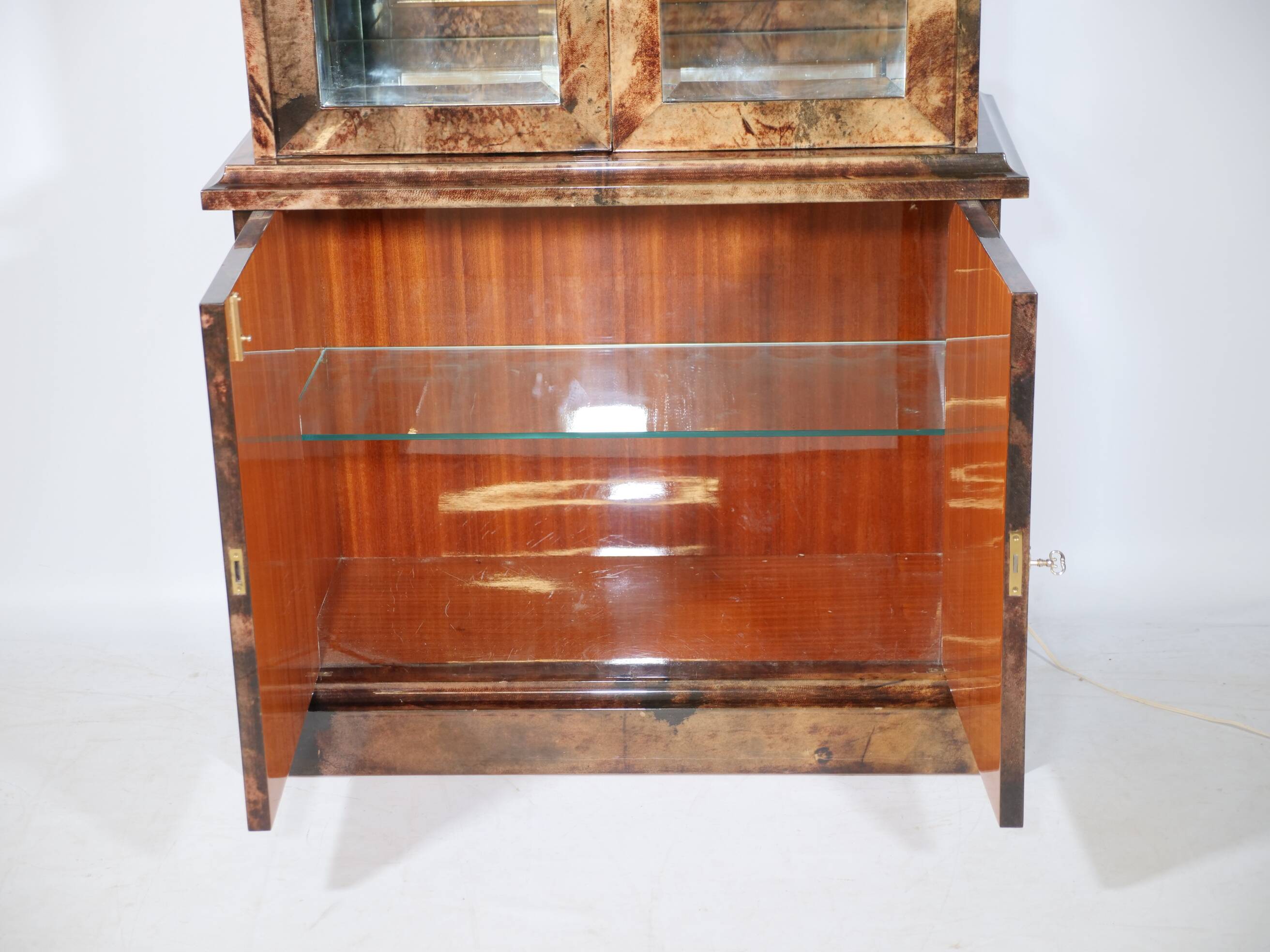 Illuminated Display Cabinet by Aldo Tura – Goat Leather & Parchment, 1970s, Milan