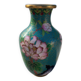 Vase aux pivoines en émaux cloisonnés