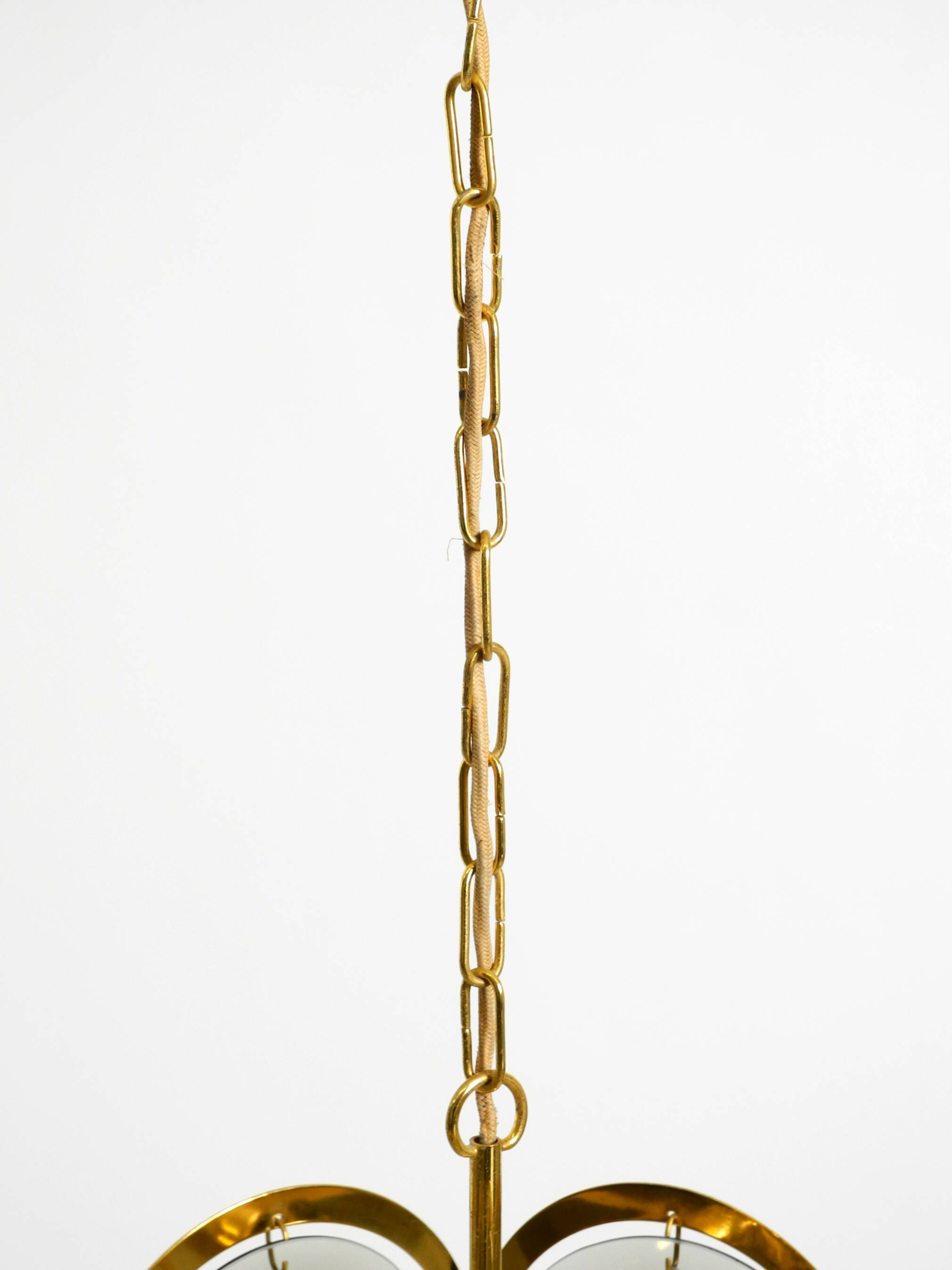 60s large brass ceiling chandelier with large round glass plates