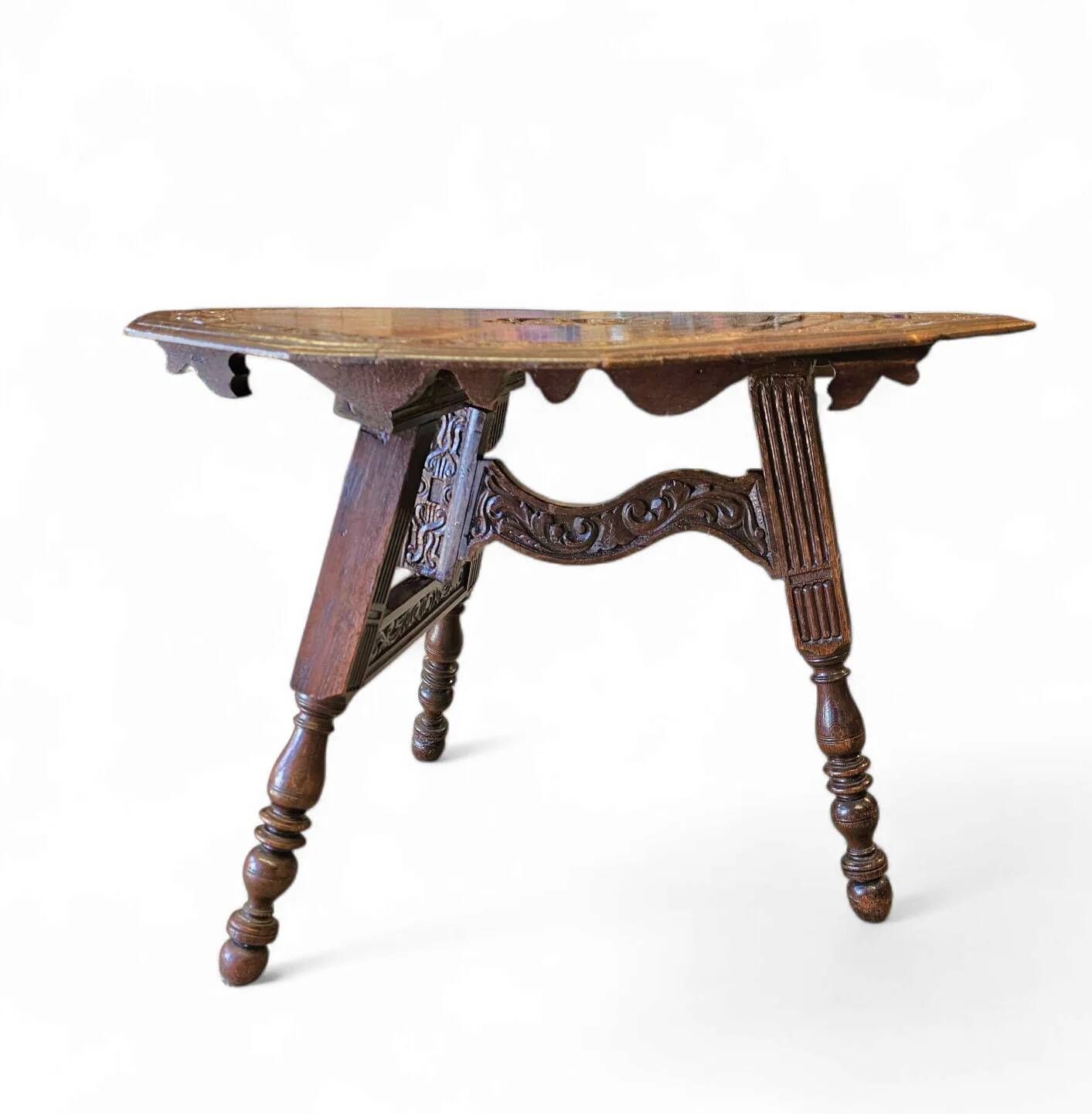 Antique tripot carved folding table / Netherlands / oak / 19th century circa 1880
