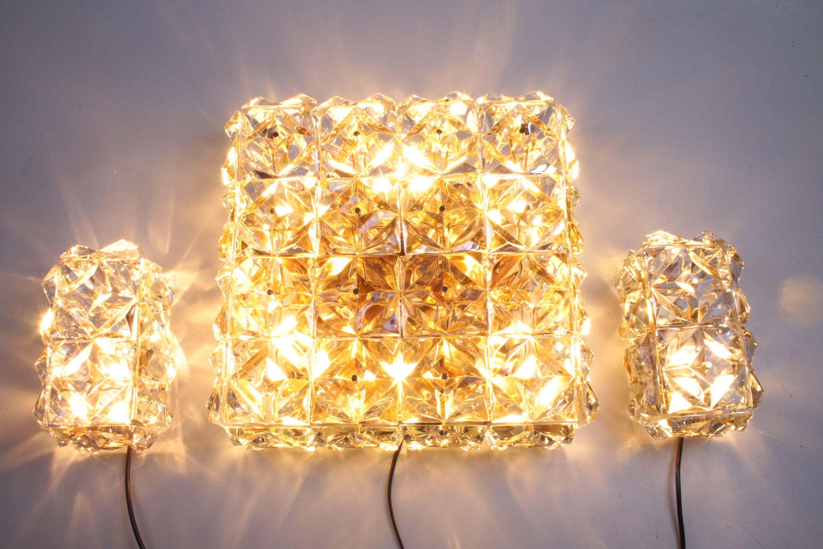Large gold-plated & crystal glass flush mount light from kinkeldey, 1970s