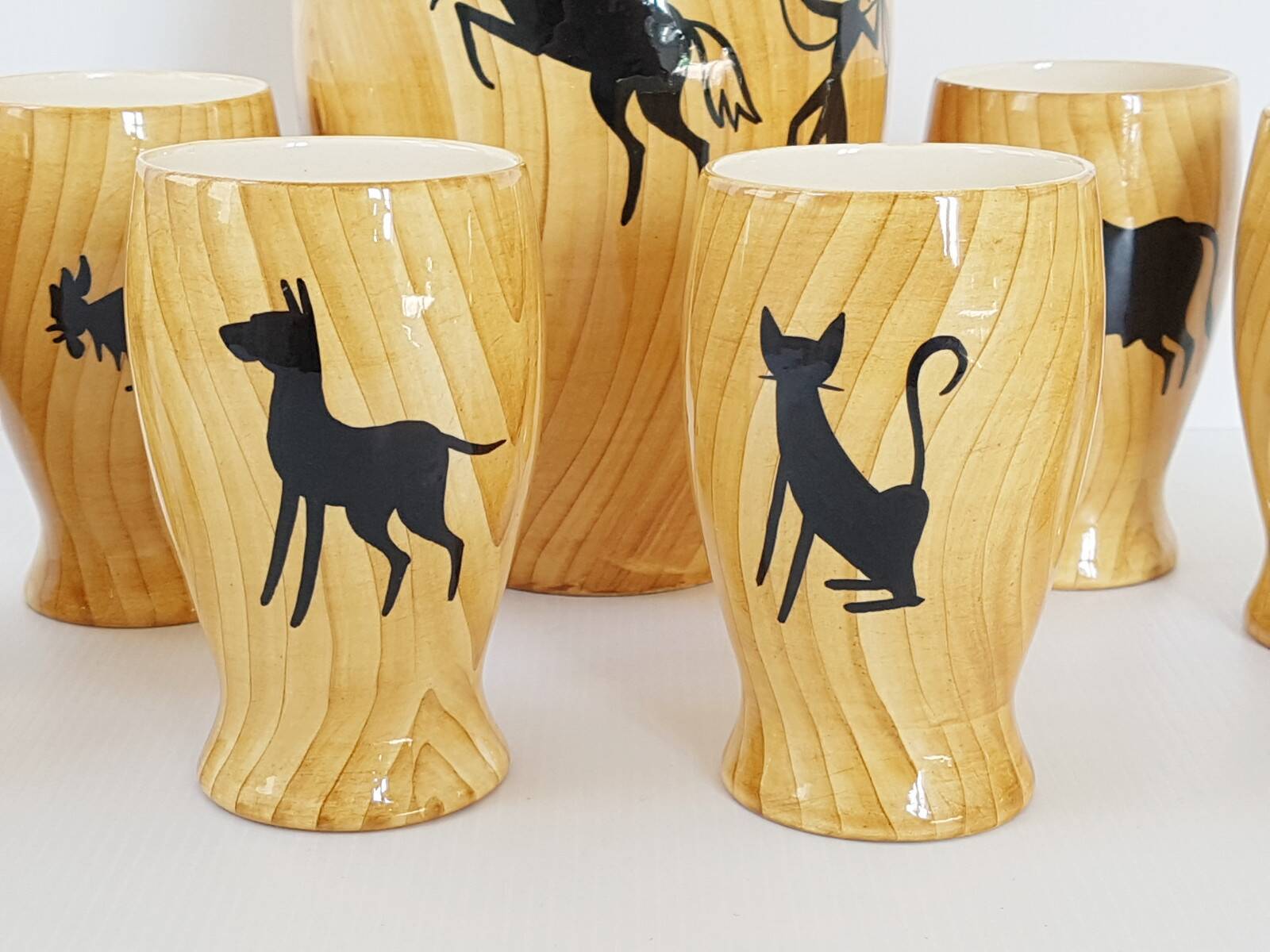 Service a orangeade grandjean jourdan vallauris ceramic faux-wood 1950 vi