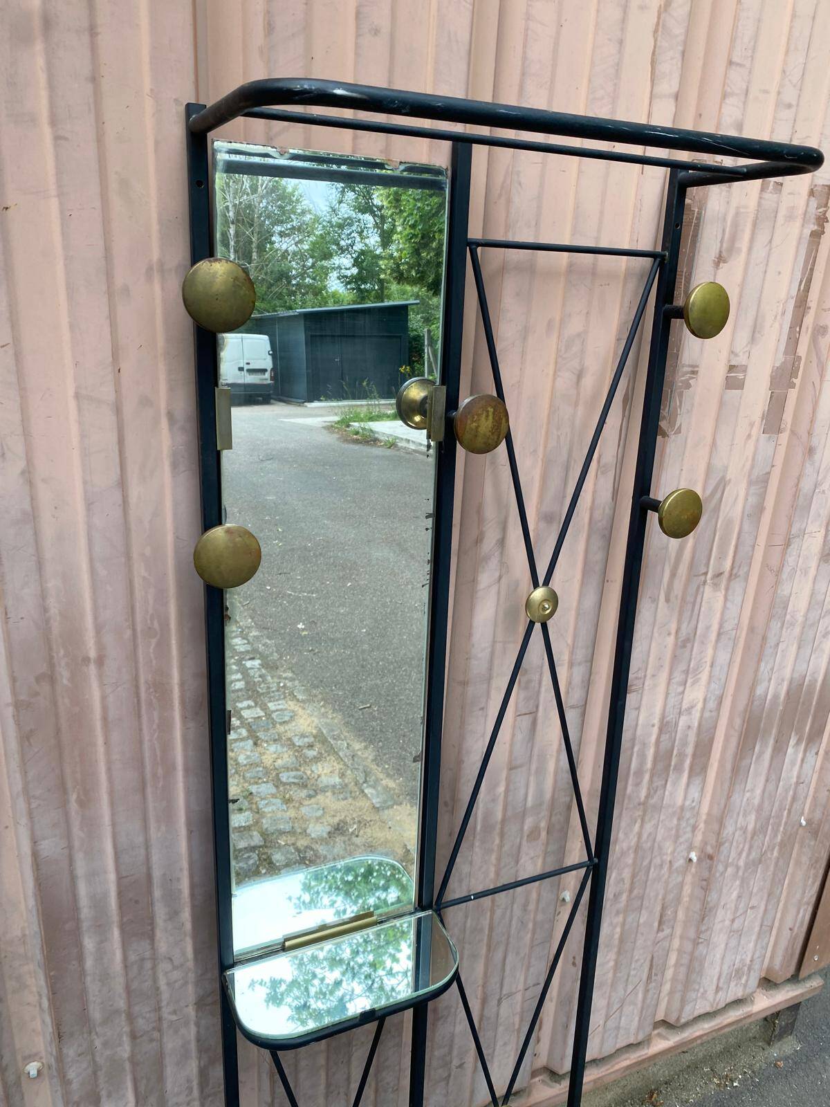 Mid-Century Modern wall coat rack from the 1950s.