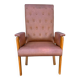 Vintage armchair in light brown faux leather, 1960s.