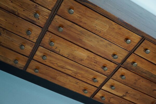 Meuble d'apothicaire en pin et chêne, Allemagne années 1950