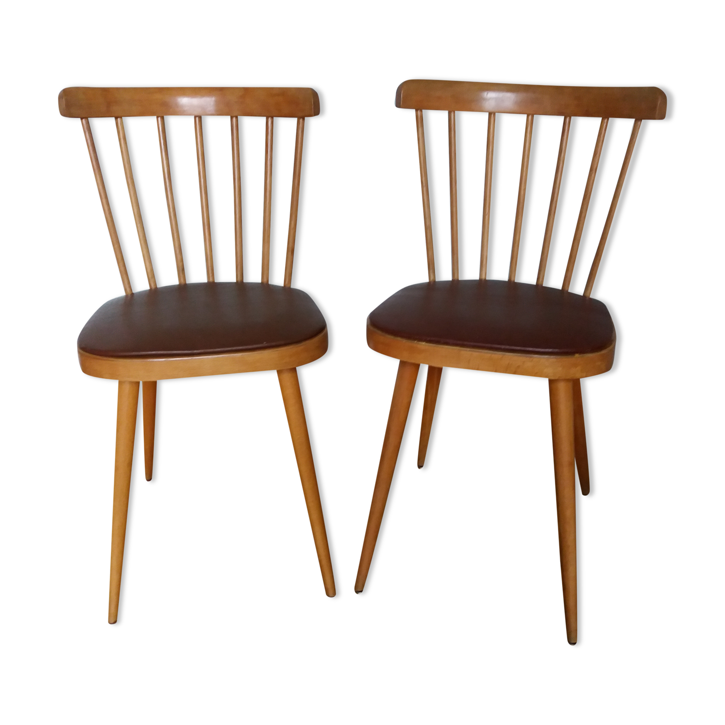 2 chairs bistro Baumann model 740 wood and skaï Scandinavian style