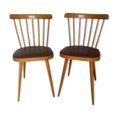 2 chairs bistro Baumann model 740 wood and skaï Scandinavian style