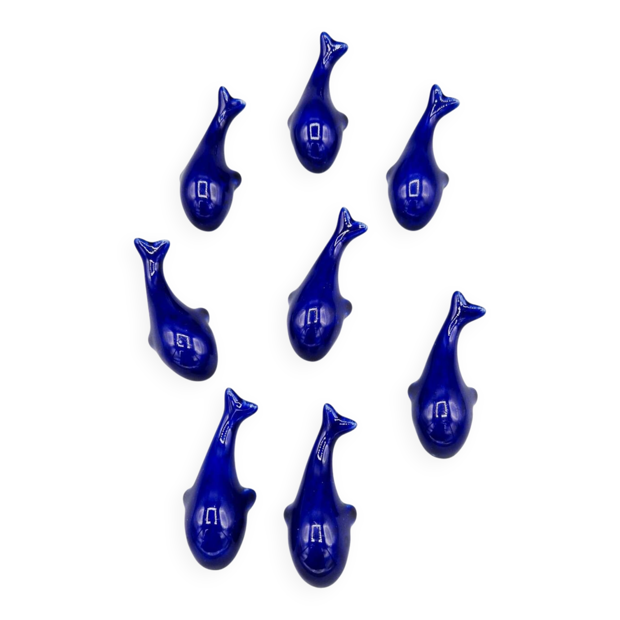 Set of 6 vintage blue porcelain whale knife rests.