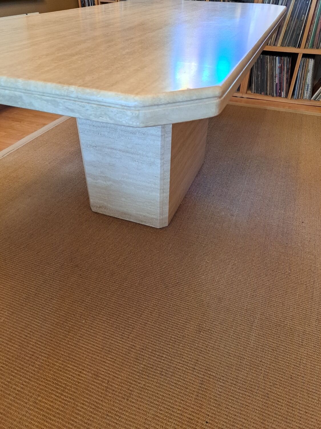 Travertine dining table.