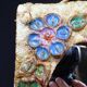 Flower-decorated sandstone mirror, circa 1970