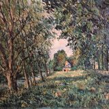 Oil on canvas House by the water