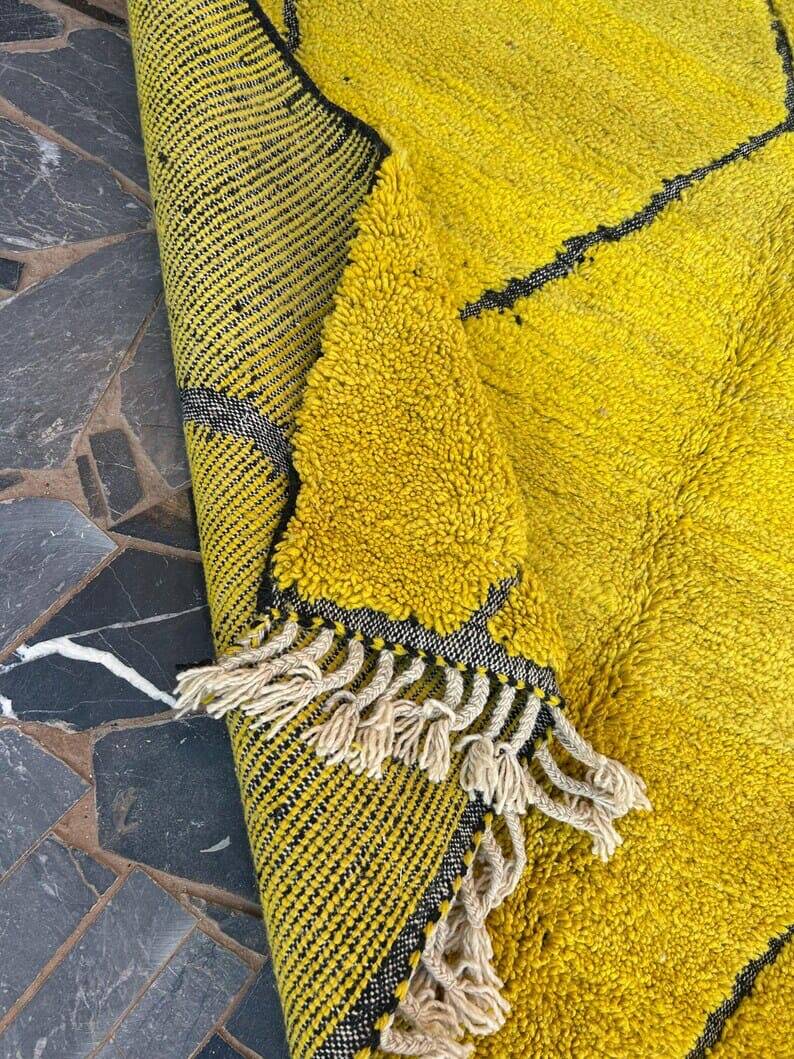 Handmade Berber rug from Oued Zem, yellow, size 140 x 260 cm