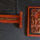 Ecran de lettré, chine xixème, bois sculpté laqué et doré h 52 cm