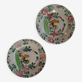 Two old plates, rooster decor, HBCM