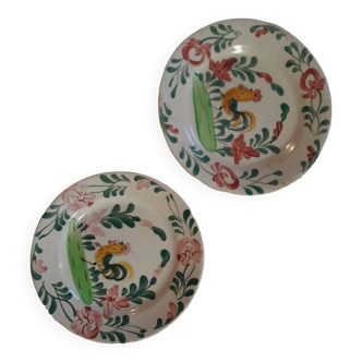 Two old plates, rooster decor, HBCM