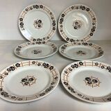 Six old flat earthenware plates from the 1930s, water lilies model