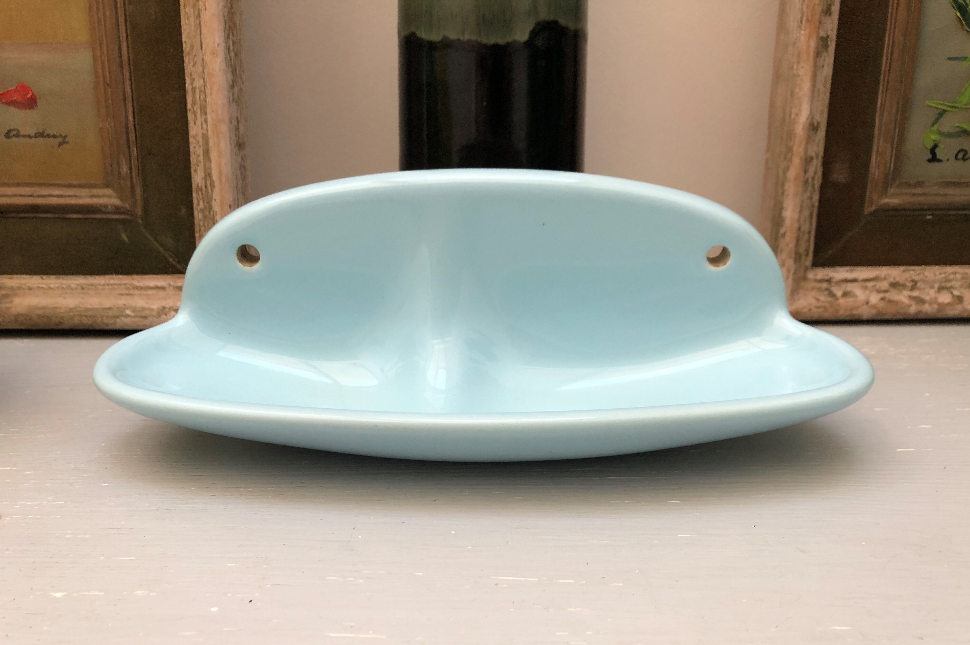 Sky blue soap dish vintage 70s