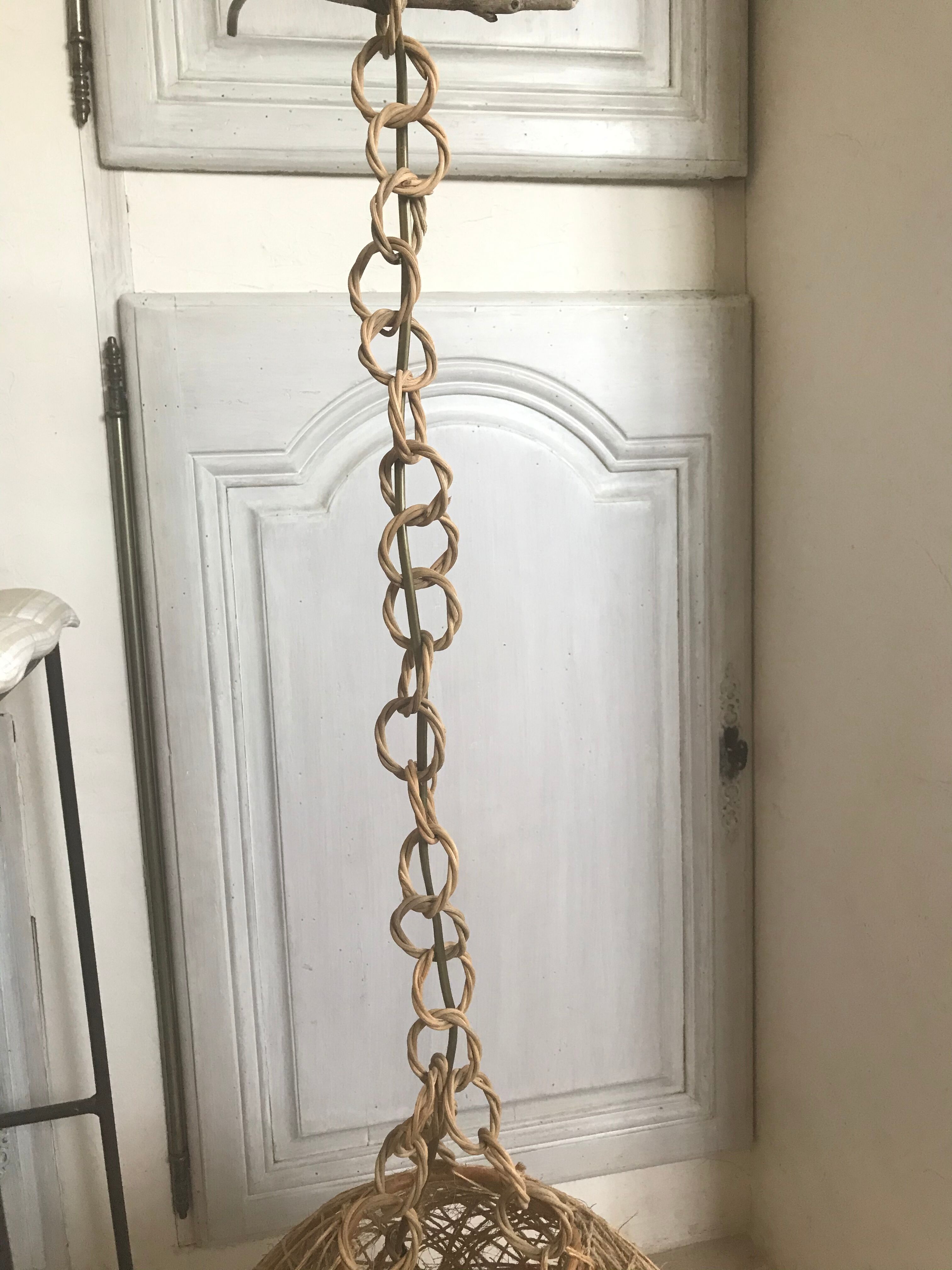 Vintage ball suspension rope and rattan