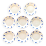 Set of eight dessert plates – blue cherry patterns – stamped