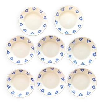 Set of eight dessert plates – blue cherry patterns – stamped