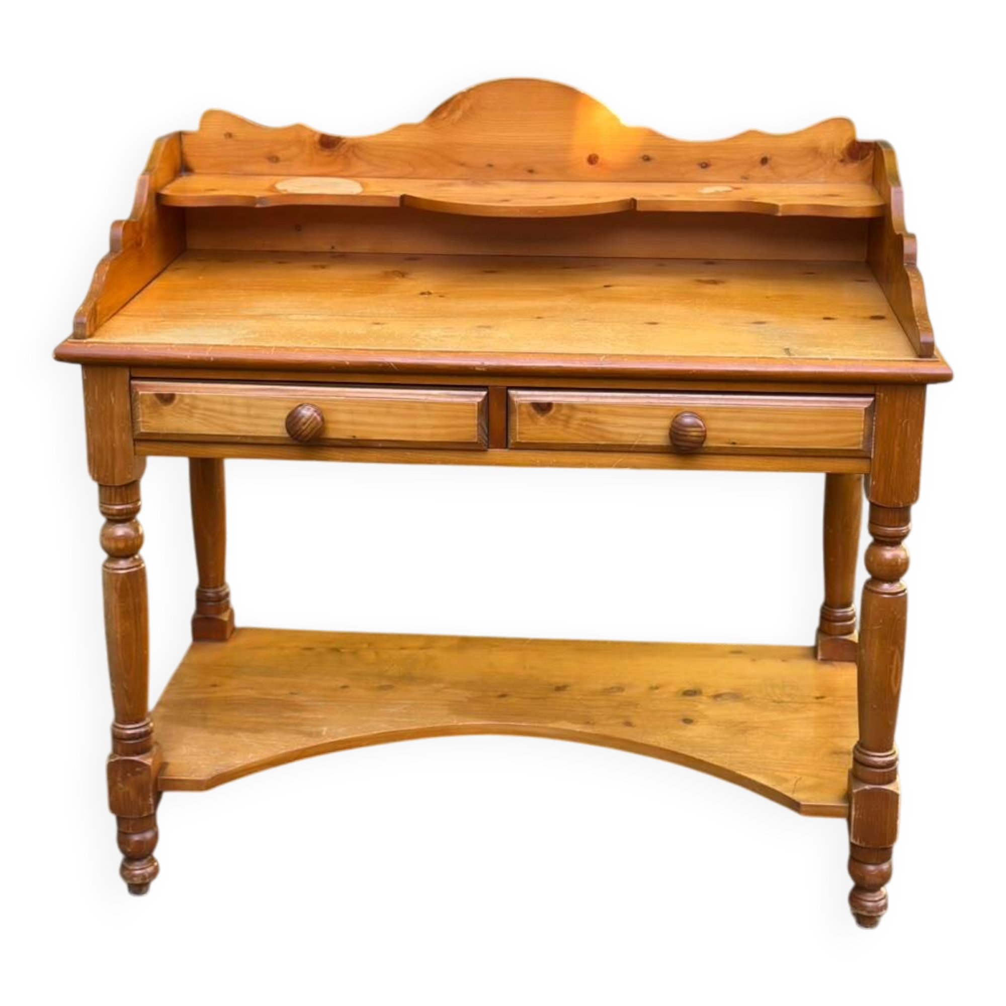 Vintage Console Desk in Solid Pine with Removable Upper Unit 1980