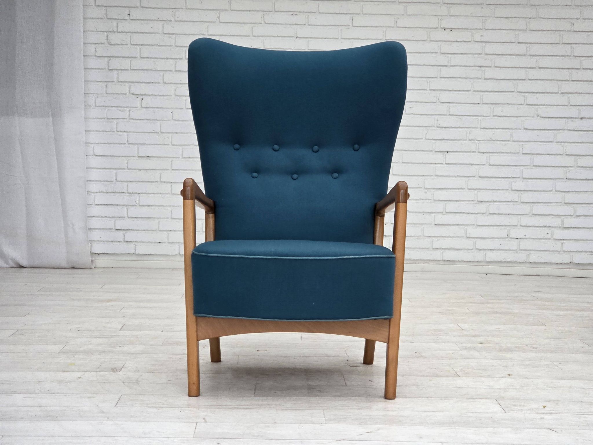 1970s, Danish armchair by Fritz Hansen, furniture wool, beech wood.