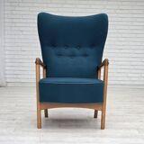 Fauteuil danois des années 1970 par Fritz Hansen, en laine de mobilier, bois de hêtre.