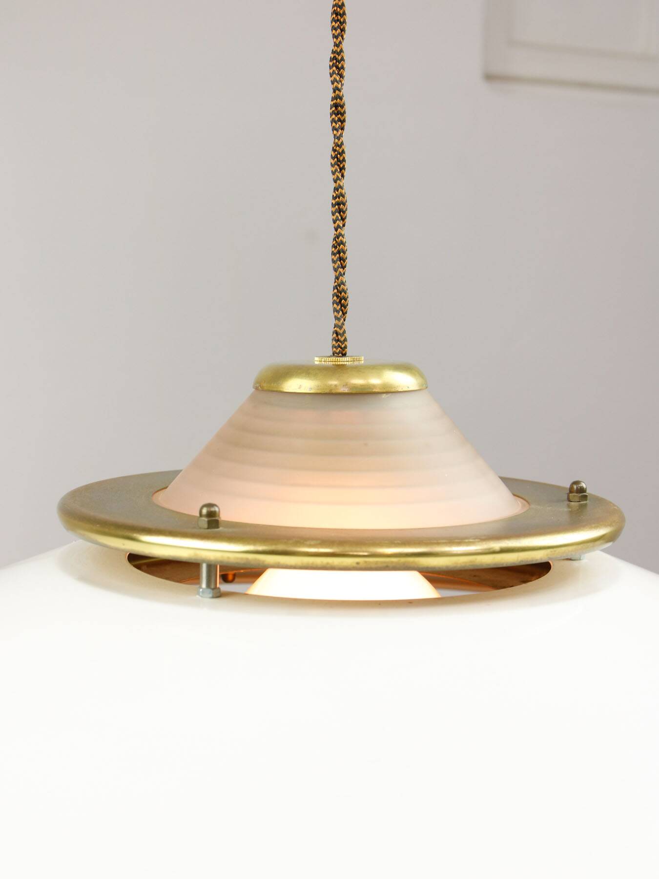 Lampe à suspension en laiton et métal vintage italienne, années 1970