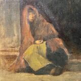 Tableau ancien La mendiante de G. De Saint Jean, XIXe