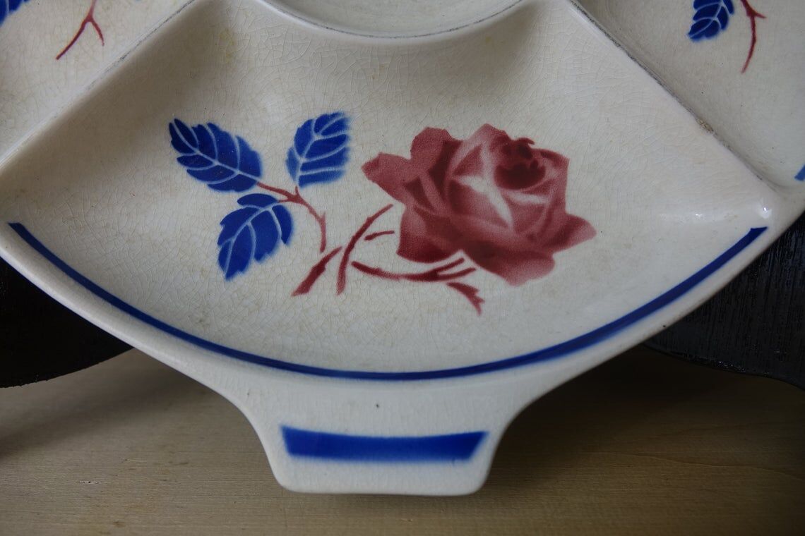 Service dish with compartments - separator dish for aperitif - French earthenware