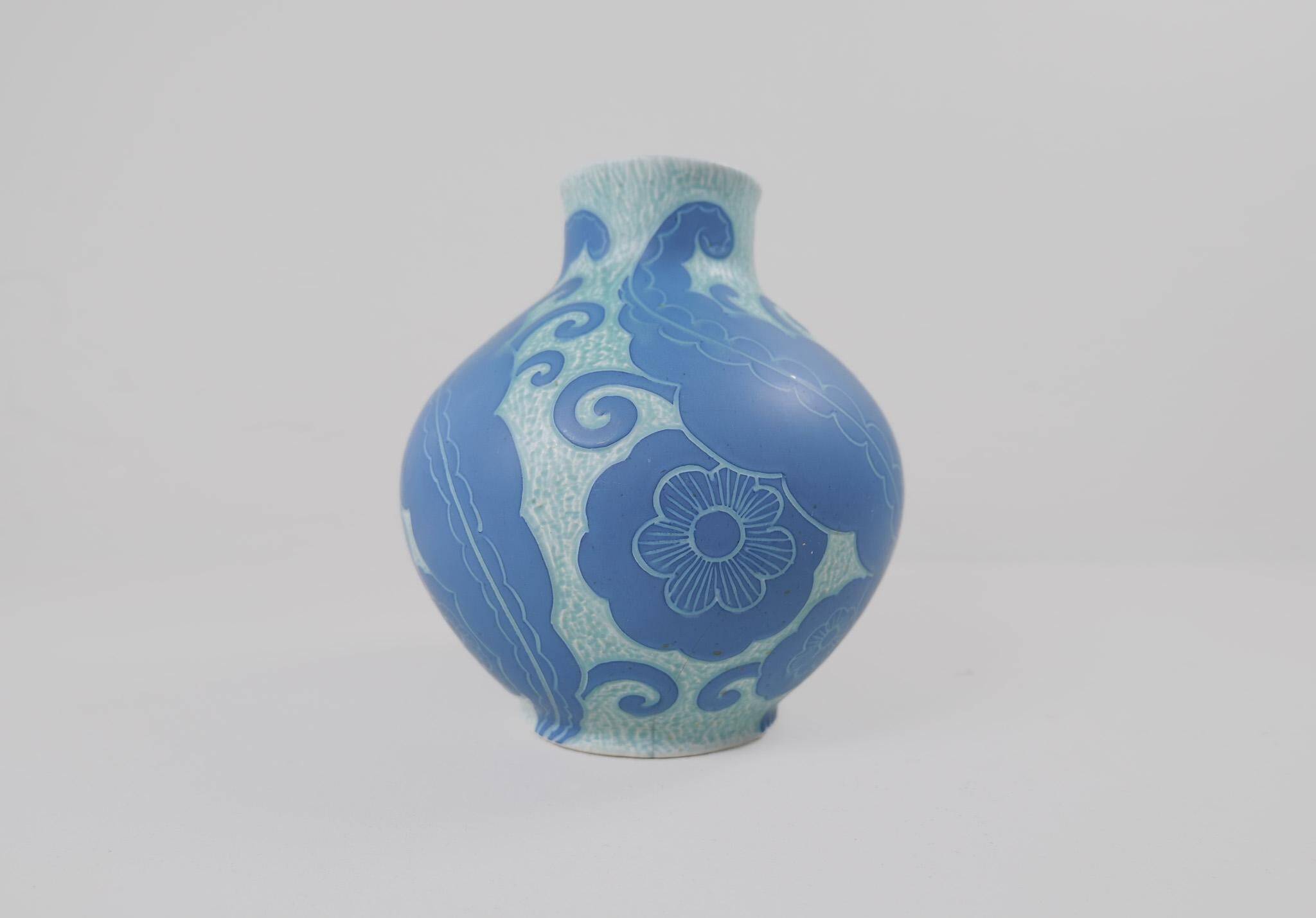Art Deco Vase Grand Gustavsberg Sgraffito Josef Ekberg, Sweden, 1922