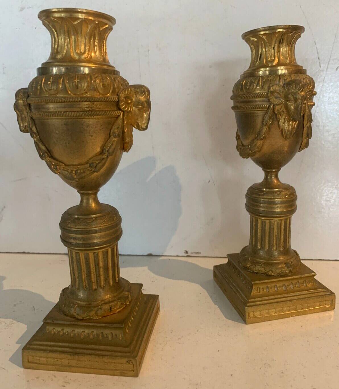 Pair of Louis XVI style candlesticks or covered vases in gilded bronze 20th century