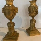 Pair of Louis XVI style candlesticks or covered vases in gilded bronze 20th century