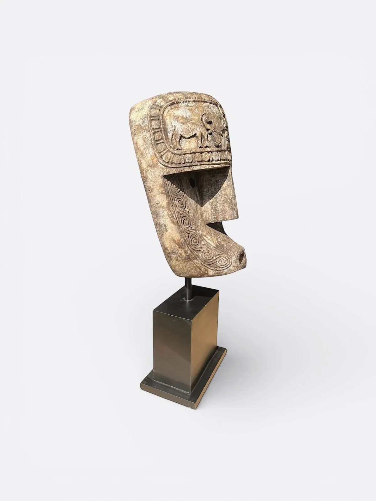 Large sculpture, handcrafted Suar wood totem.